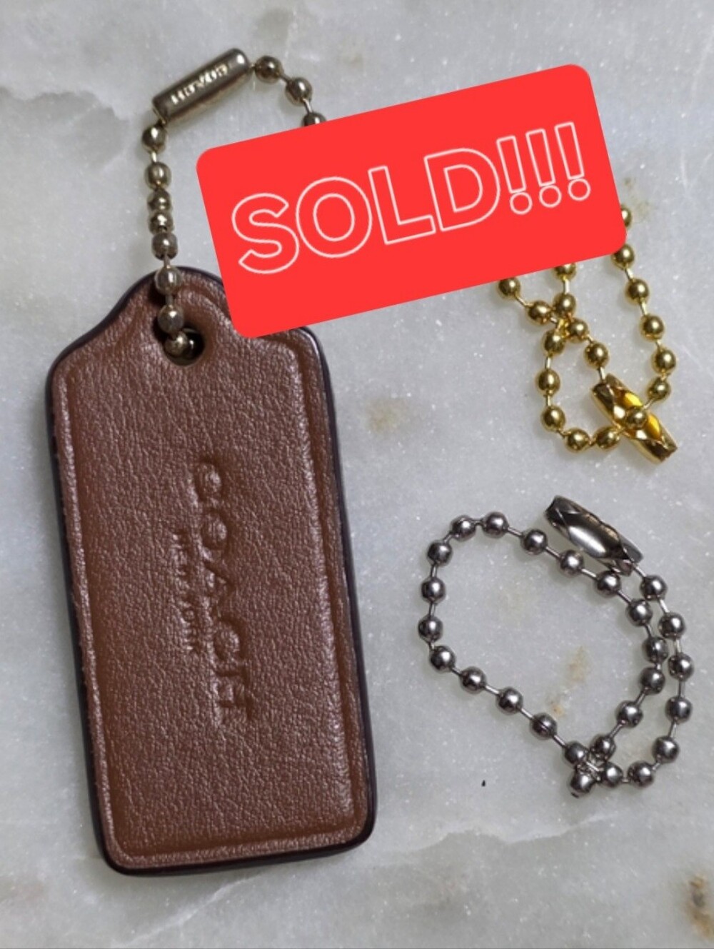 Coach Brown Leather Hangtag w/ Light Gold Chain & Chain Replacements